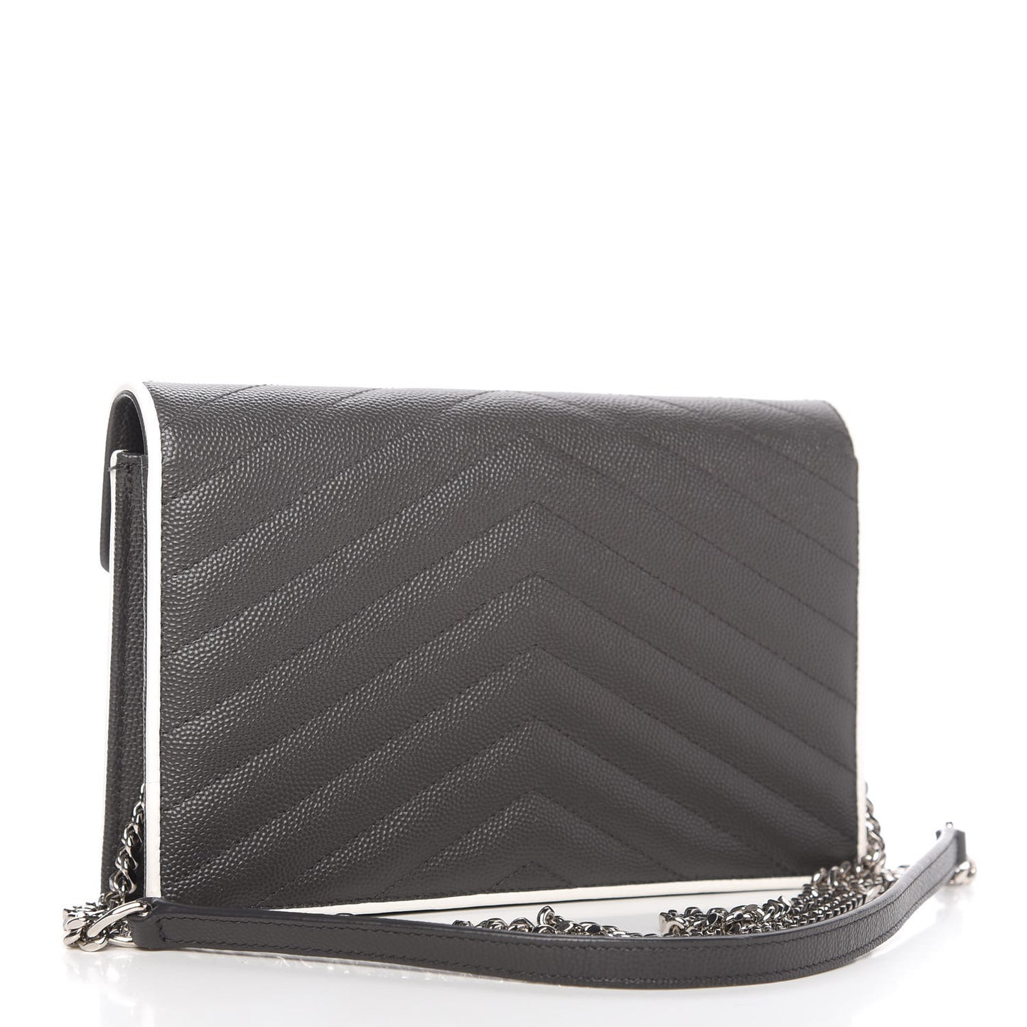 Grain De Poudre Matelasse Chevron Monogram Chain Wallet Asphalt White