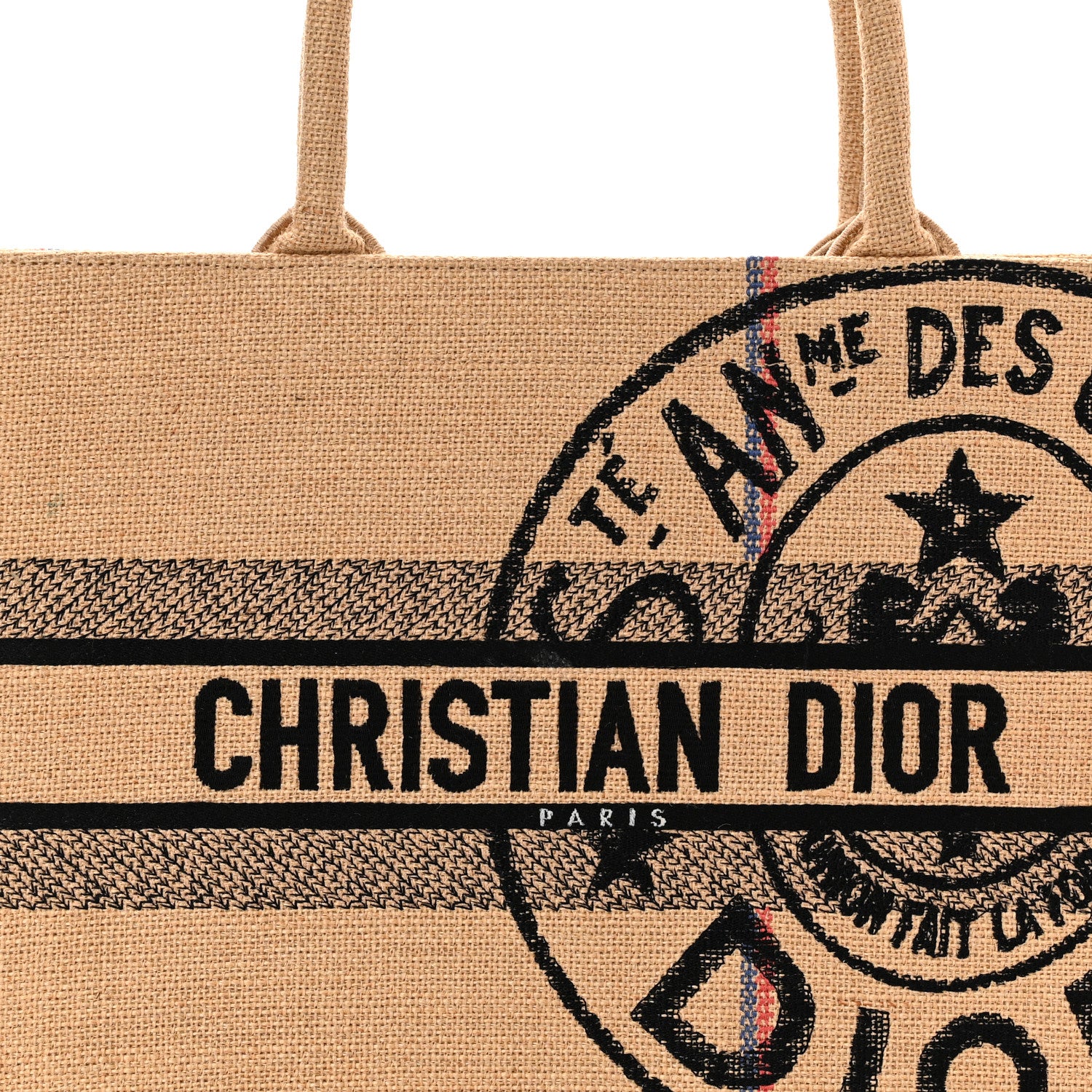 Christian Dior Canvas Jute Embroidered Medium Book Tote Black Beige 8 of 10