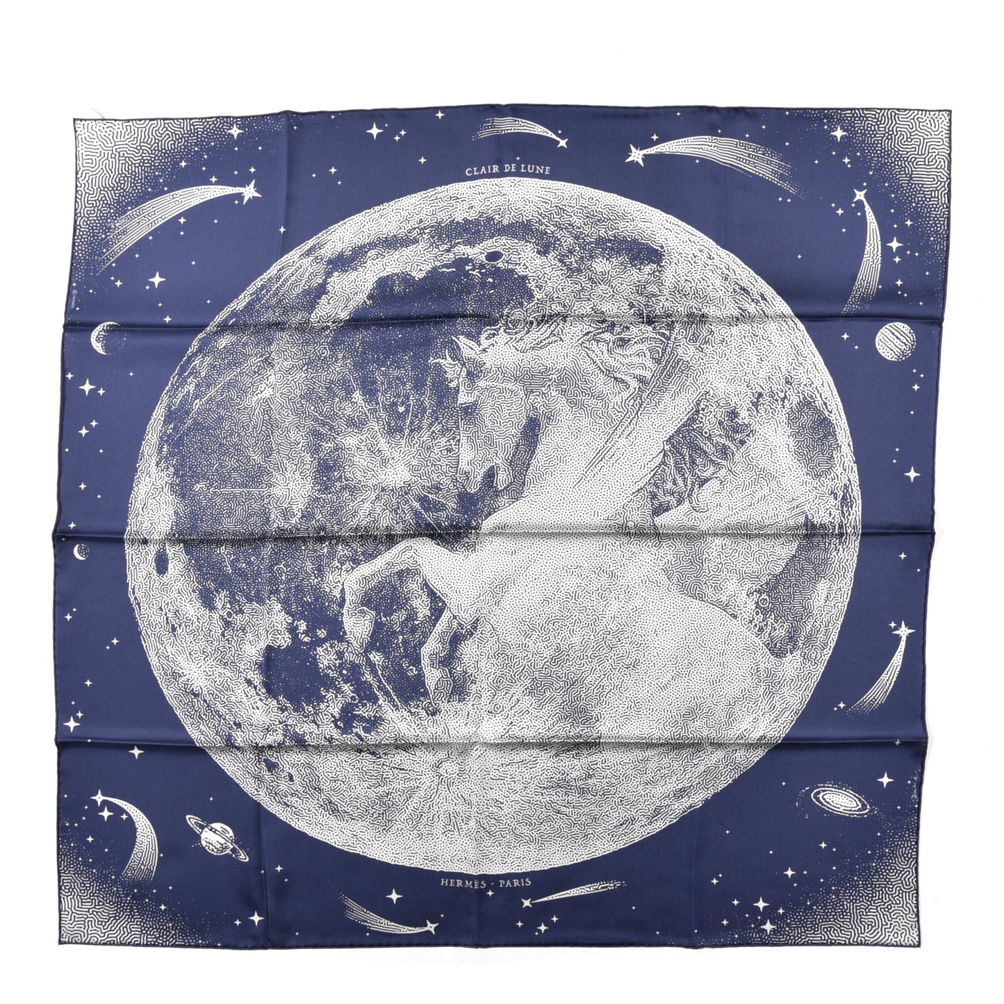 Silk Clair De Lune Double Face Scarf 90 Marine White Beige