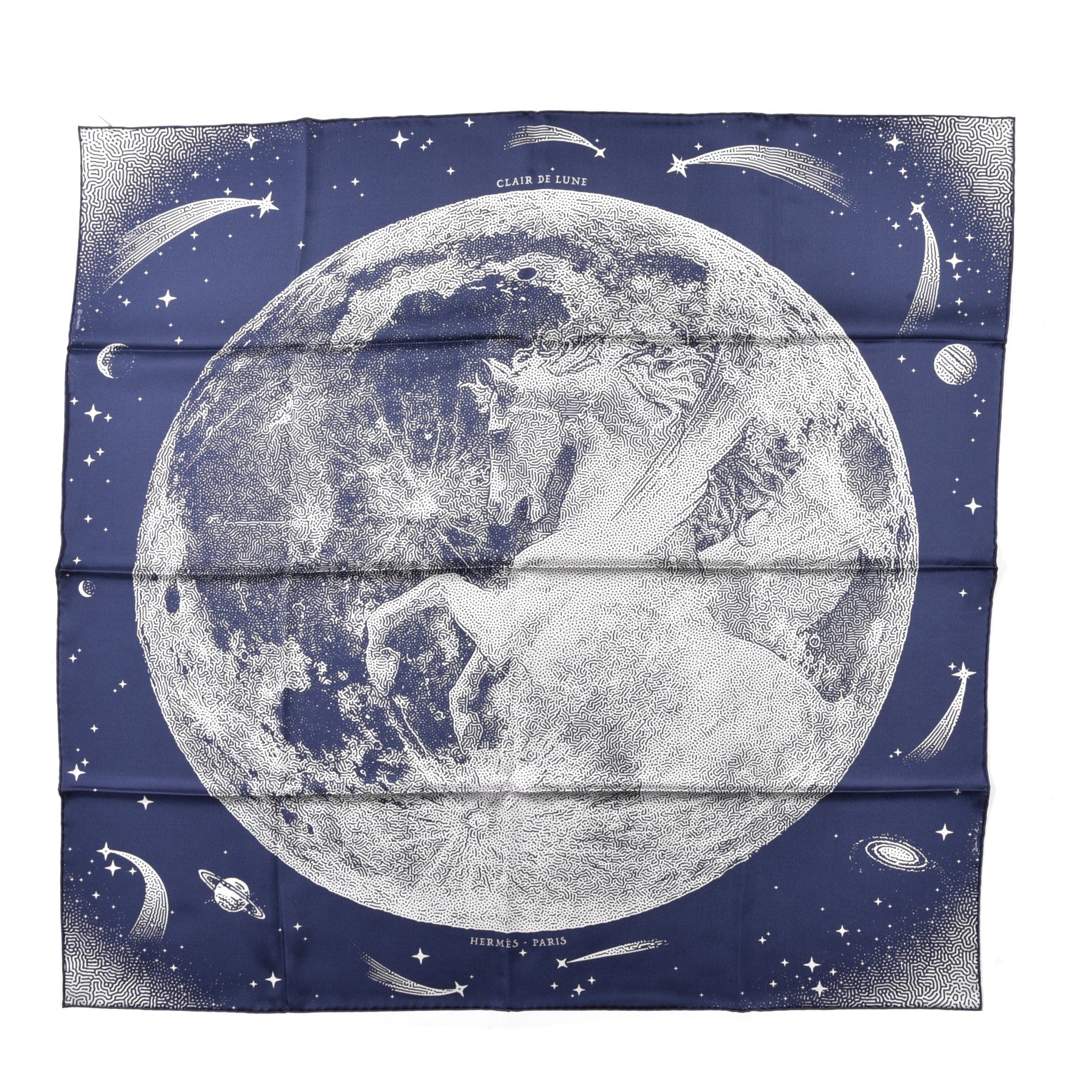 Hermes Silk Clair De Lune Double Face Scarf 90 Marine White Beige 1 of 5