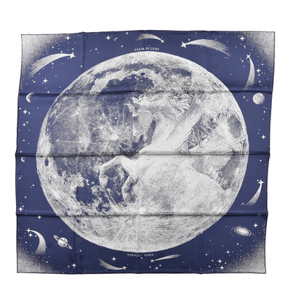 Hermes Silk Clair De Lune Double Face Scarf 90 Marine White Beige 1 of 5