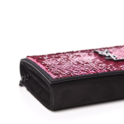 Saint Laurent Sequin Suede Monogram Chain Wallet Fuchsia Black 8 of 11