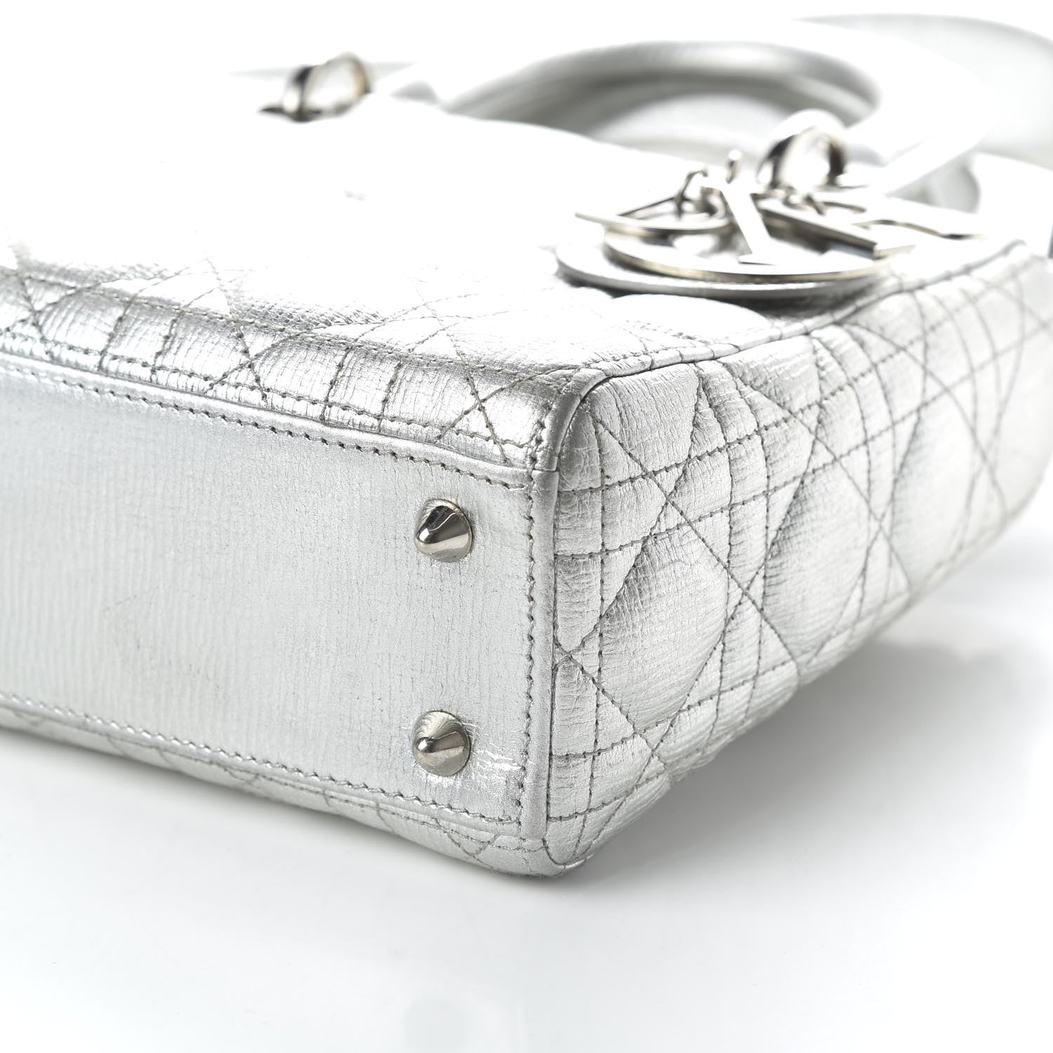 Christian Dior Metallic Grained Calfskin Cannage Small Lucky Badges My Lady Dior Silver 7 of 9