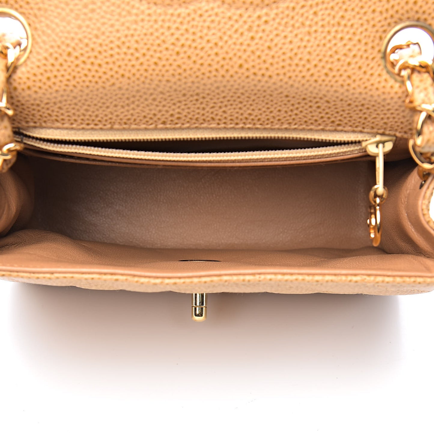 Caviar Quilted Mini Square Flap Beige