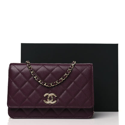 Chanel Caviar Quilted Chain Embossed CC Wallet On Chain WOC Burgundy 12 of 12