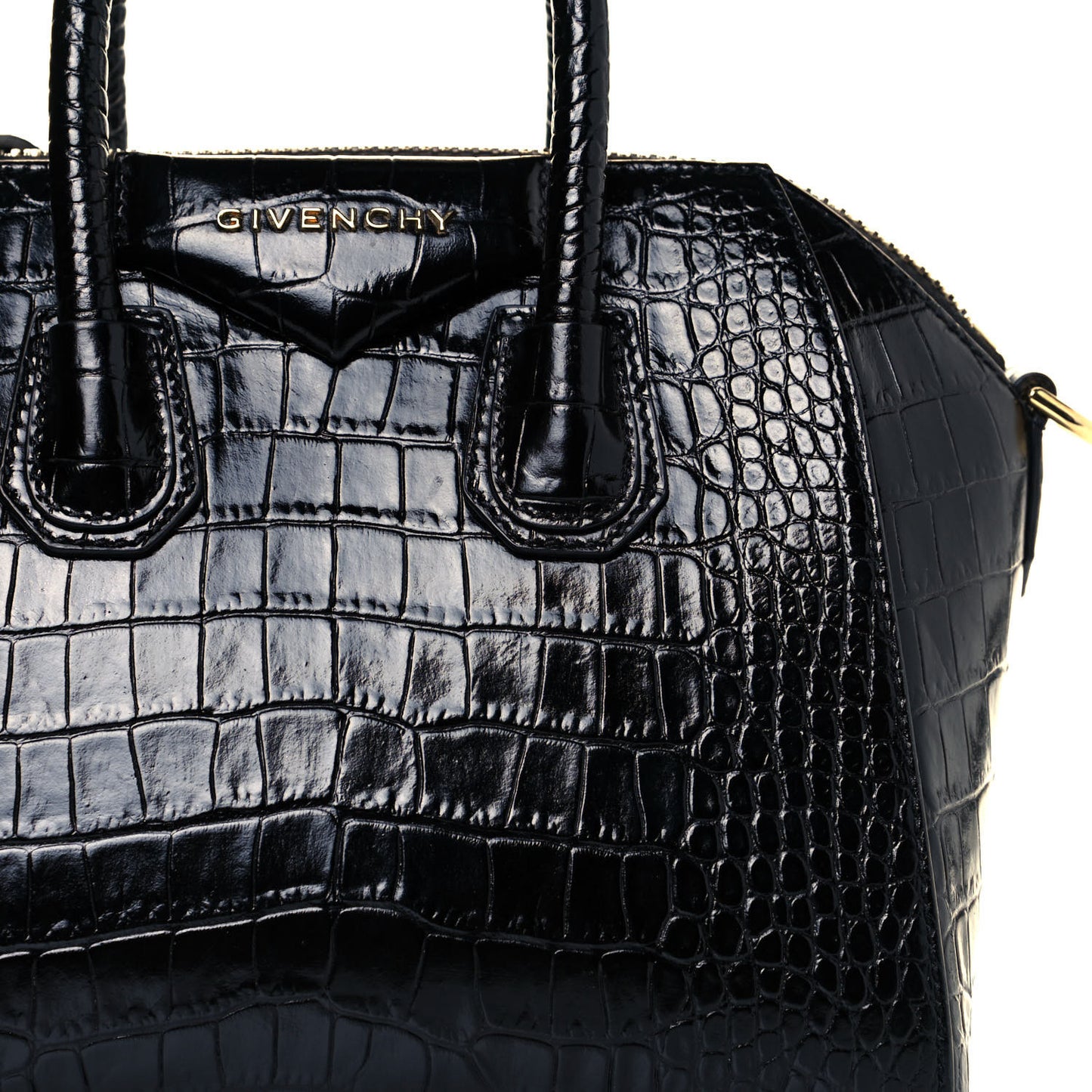 Calfskin Crocodile Embossed Mini Antigona Black