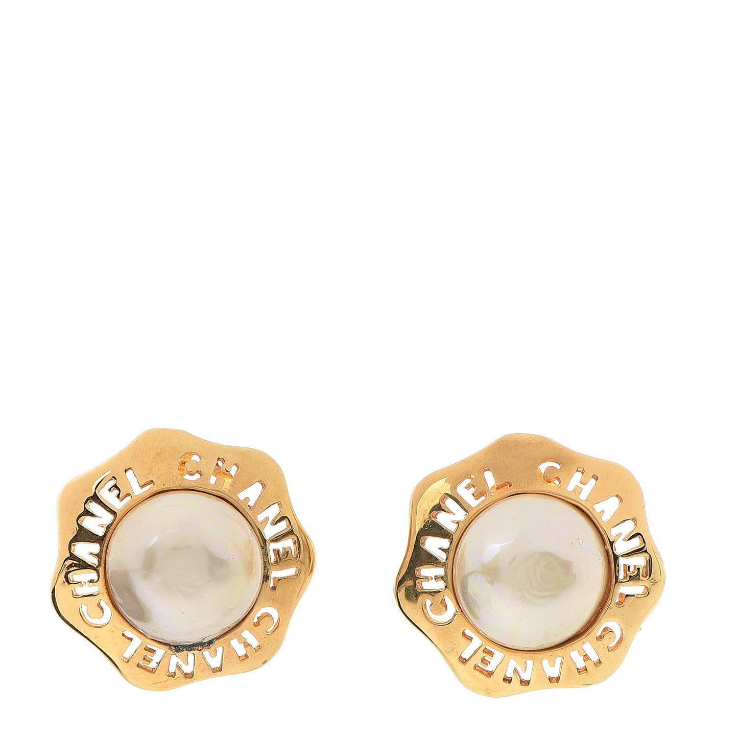 Pearl CC Logo Clip On Earrings Gold