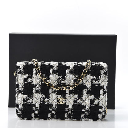 Chanel Tweed Quilted Wallet On Chain WOC Black Ecru White 11 of 11