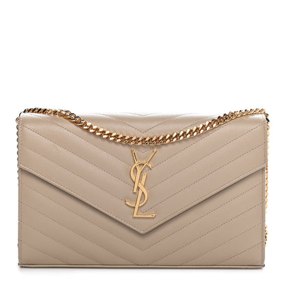 Saint Laurent Grain De Poudre Matelasse Chevron Monogram Chain Wallet Nude Powder 1 of 10