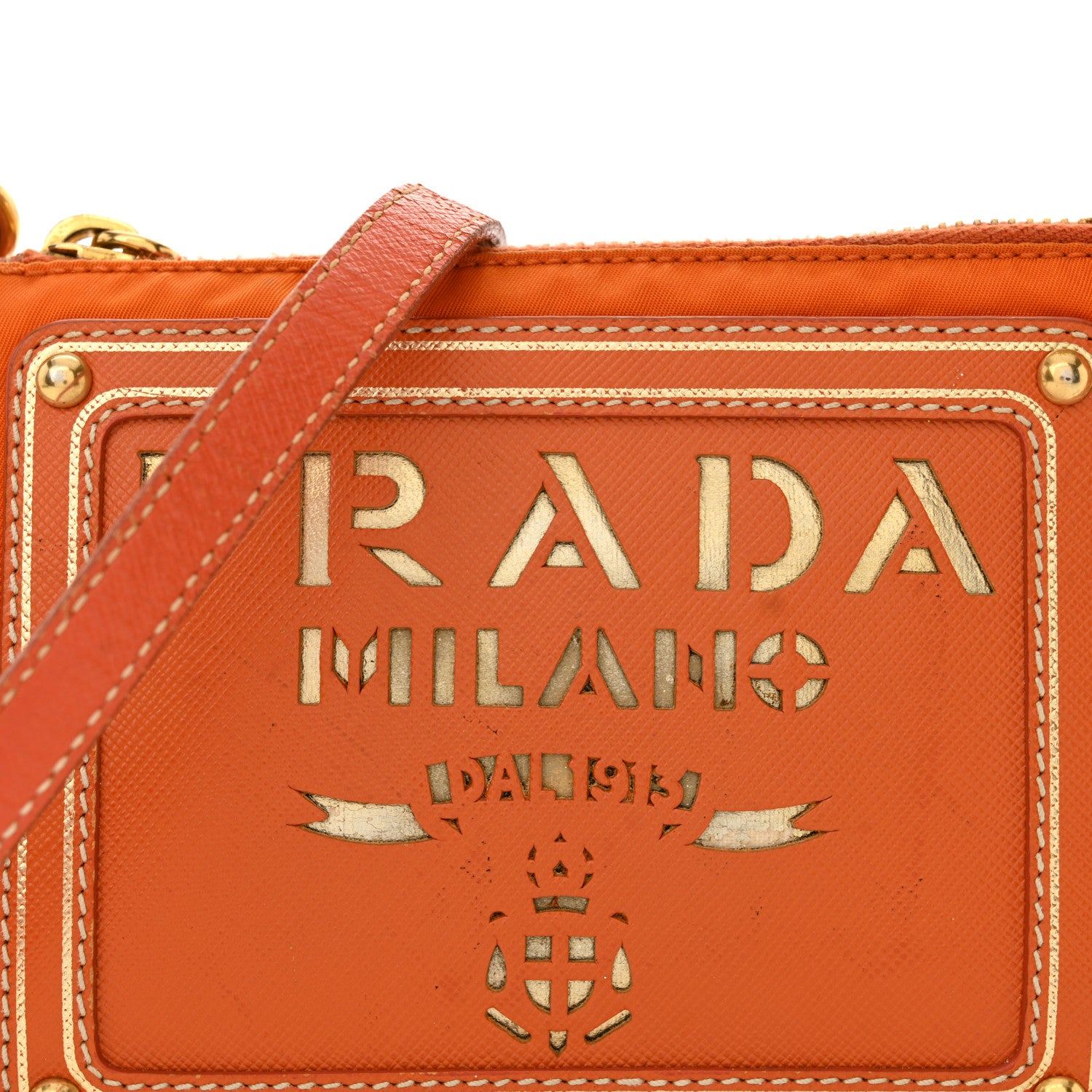 Prada Tessuto Nylon Saffiano Logo Crossbody Bag Orange 11 of 14