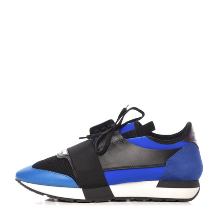 Balenciaga Mesh Neoprene Calfskin Suede Mens Race Runner Sneakers 42 Black Bleu Saphir 1 of 8