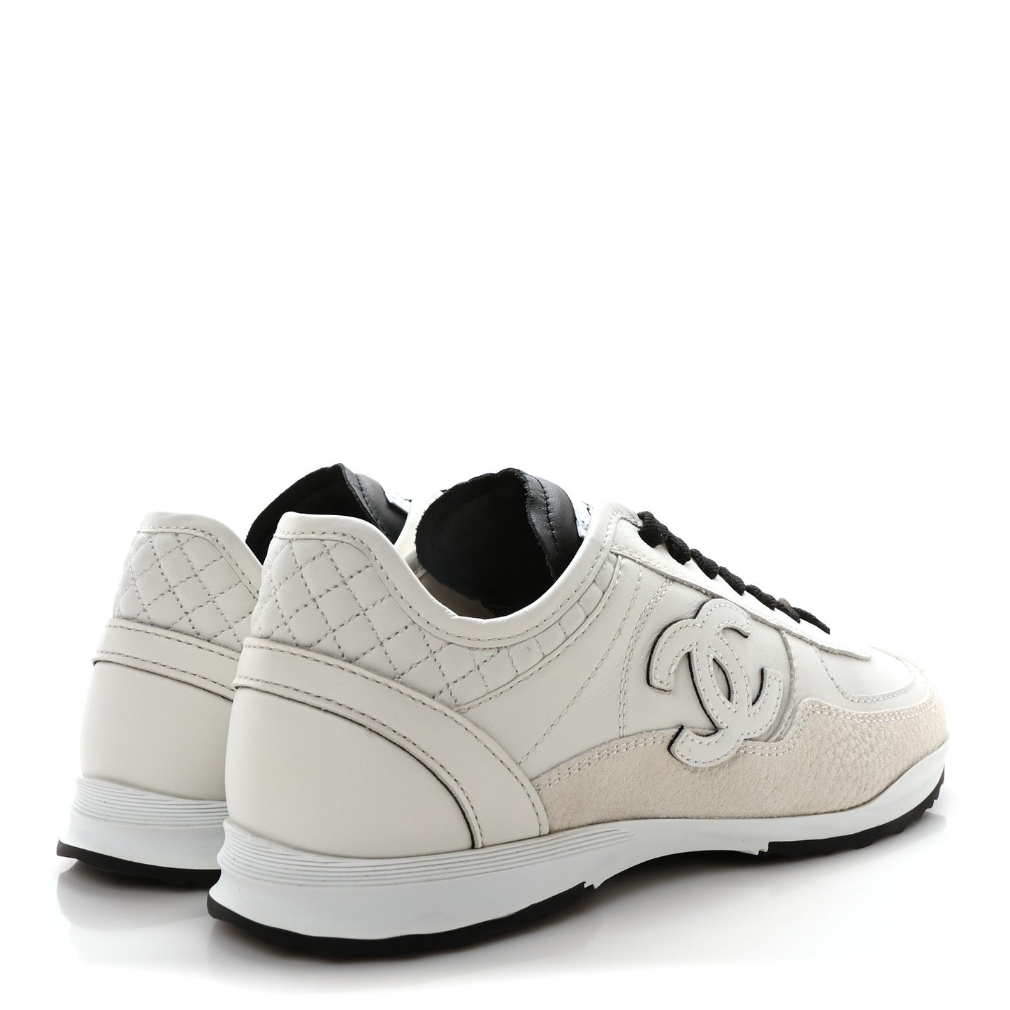 Calfskin Suede CC Womens Sneakers 36 White Black