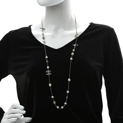 Chanel Pearl CC Crystal Bow Long Necklace Silver 2 of 5