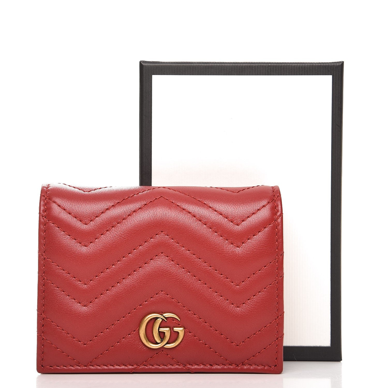 Gucci Calfskin Matelasse GG Marmont Card Case Wallet Hibiscus Red 8 of 8