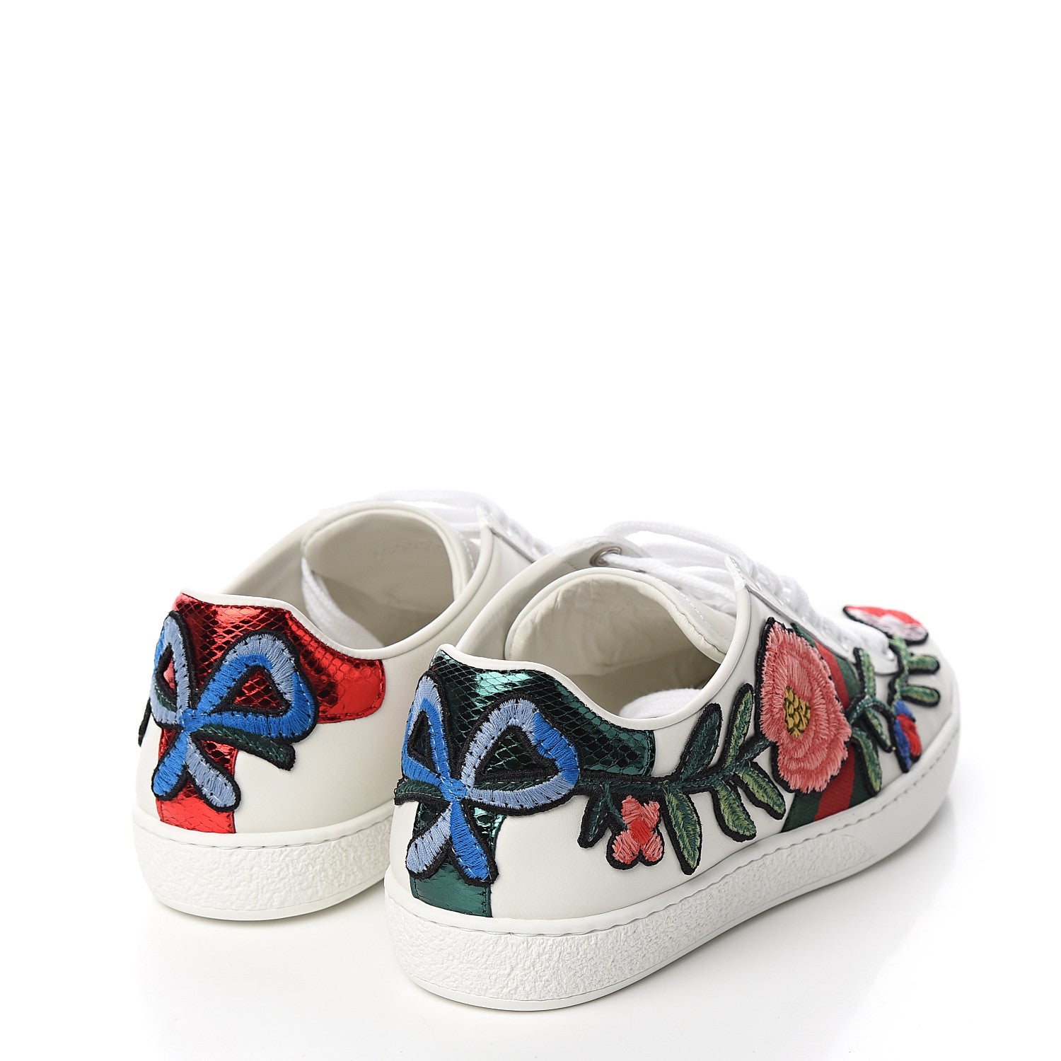 Gucci Calfskin Web Floral Embroidered Womens Ace Sneakers 36 White 4 of 9