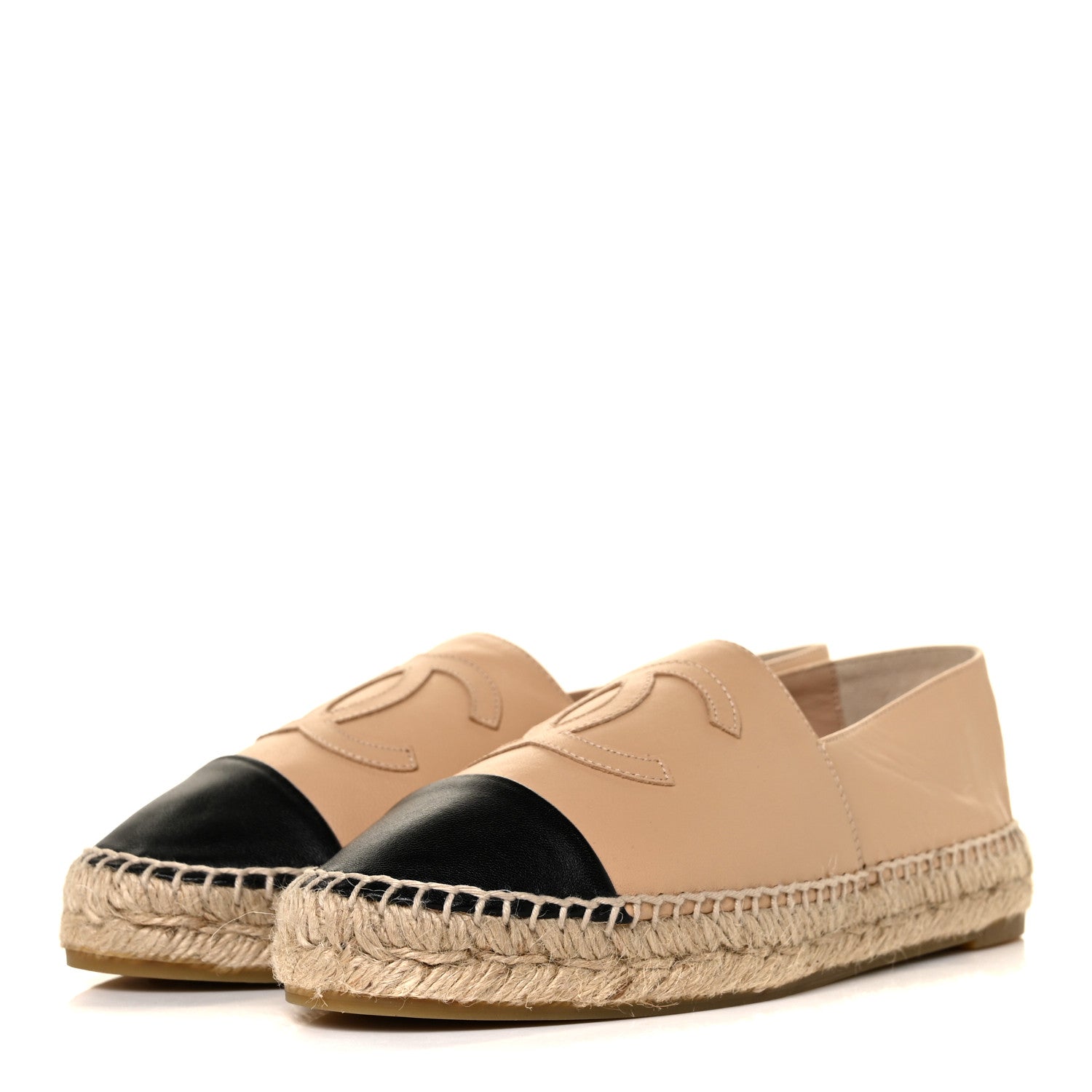 Chanel Lambskin CC Espadrilles 38 Beige Black 3 of 8