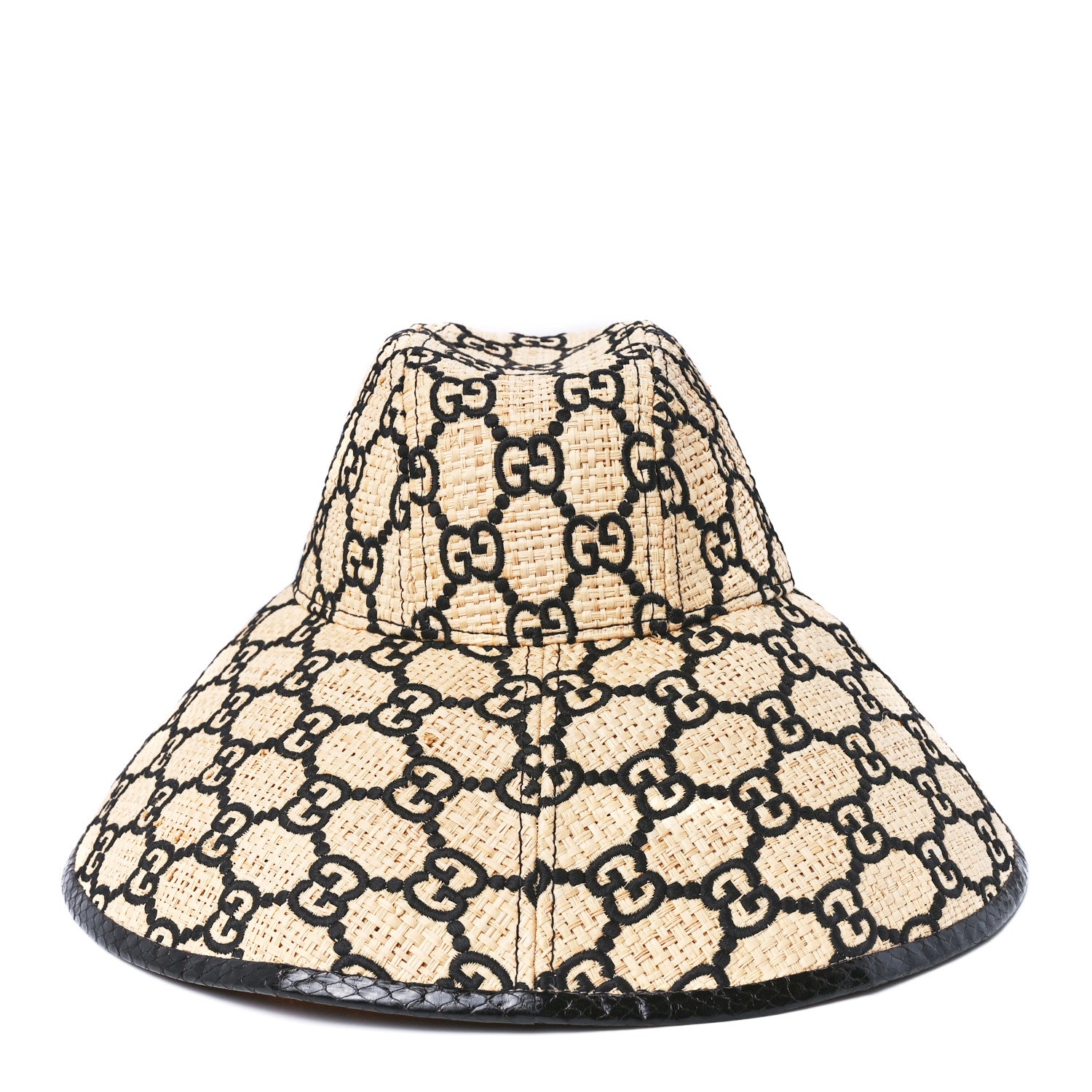 Gucci Raffia Elaphe GG Monogram Embroidered Wide Brim Hat Small Ivory Black 5 of 8