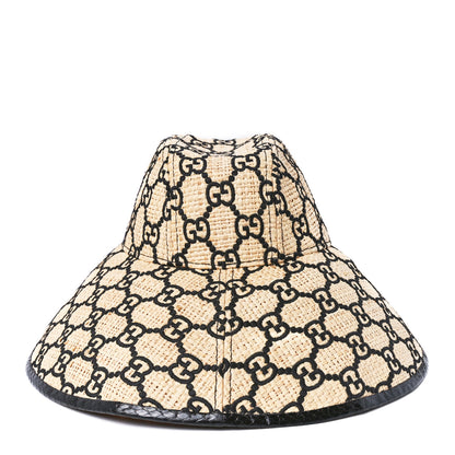 Gucci Raffia Elaphe GG Monogram Embroidered Wide Brim Hat Small Ivory Black 5 of 8