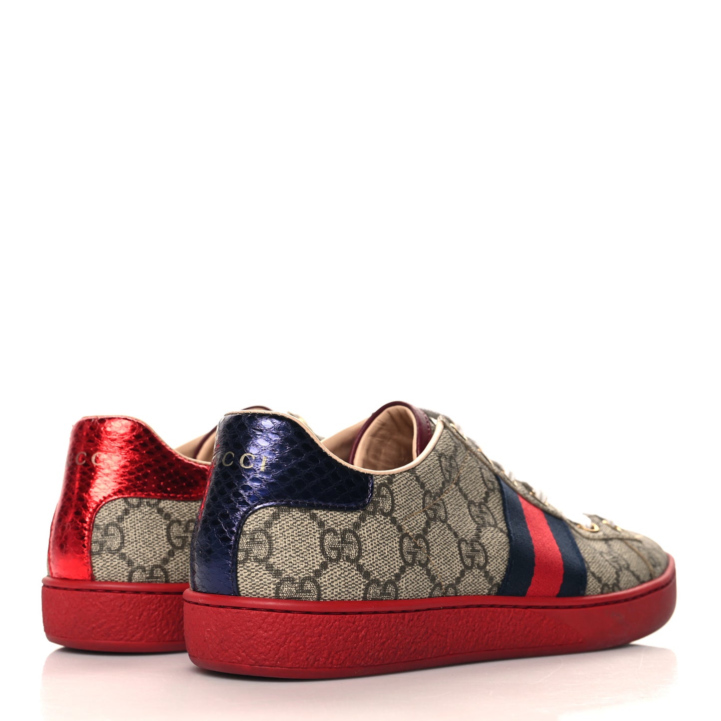 GG Supreme Monogram Ayers Web Womens Ace Sneakers 36.5 Red
