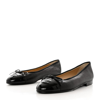 Chanel Lambskin Patent Cap Toe CC Ballerina Flats 40 Black 3 of 12