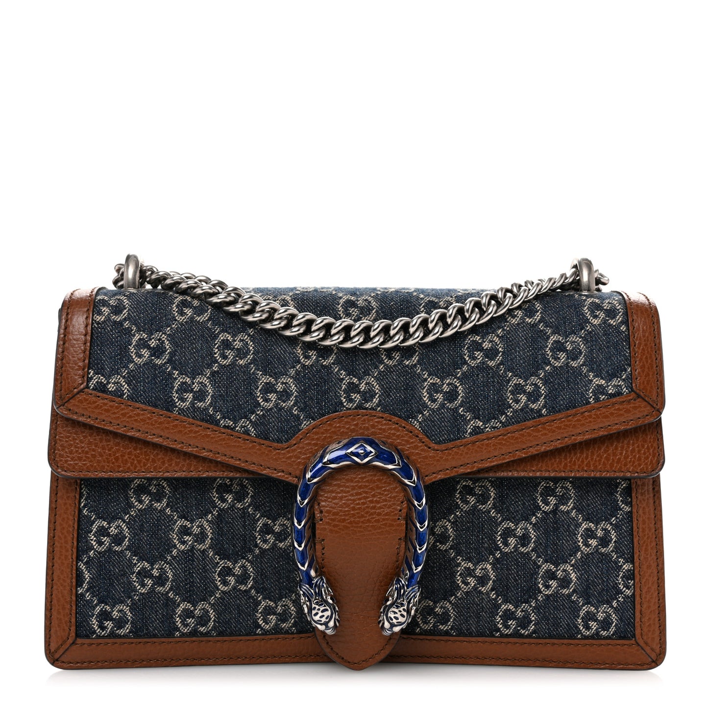 New Denim GG Monogram Dollar Calfskin Enamel Small Dionysus Shoulder Bag Blue Tea Cuir Epilog Electric Blue