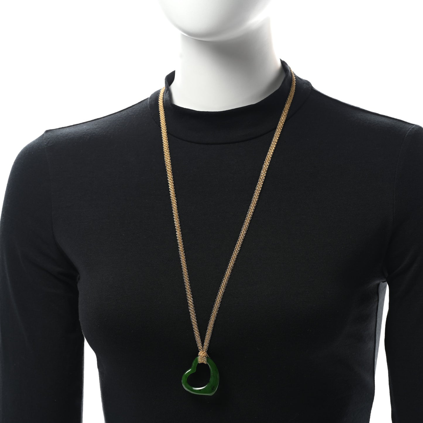 18K Yellow Gold Jade 35mm Open Heart Elsa Peretti Necklace