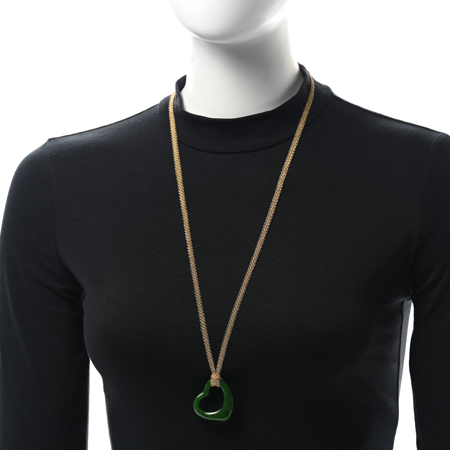 Tiffany 18K Yellow Gold Jade 35mm Open Heart Elsa Peretti Necklace 2 of 6