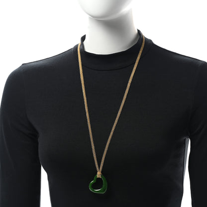 Tiffany 18K Yellow Gold Jade 35mm Open Heart Elsa Peretti Necklace 2 of 6