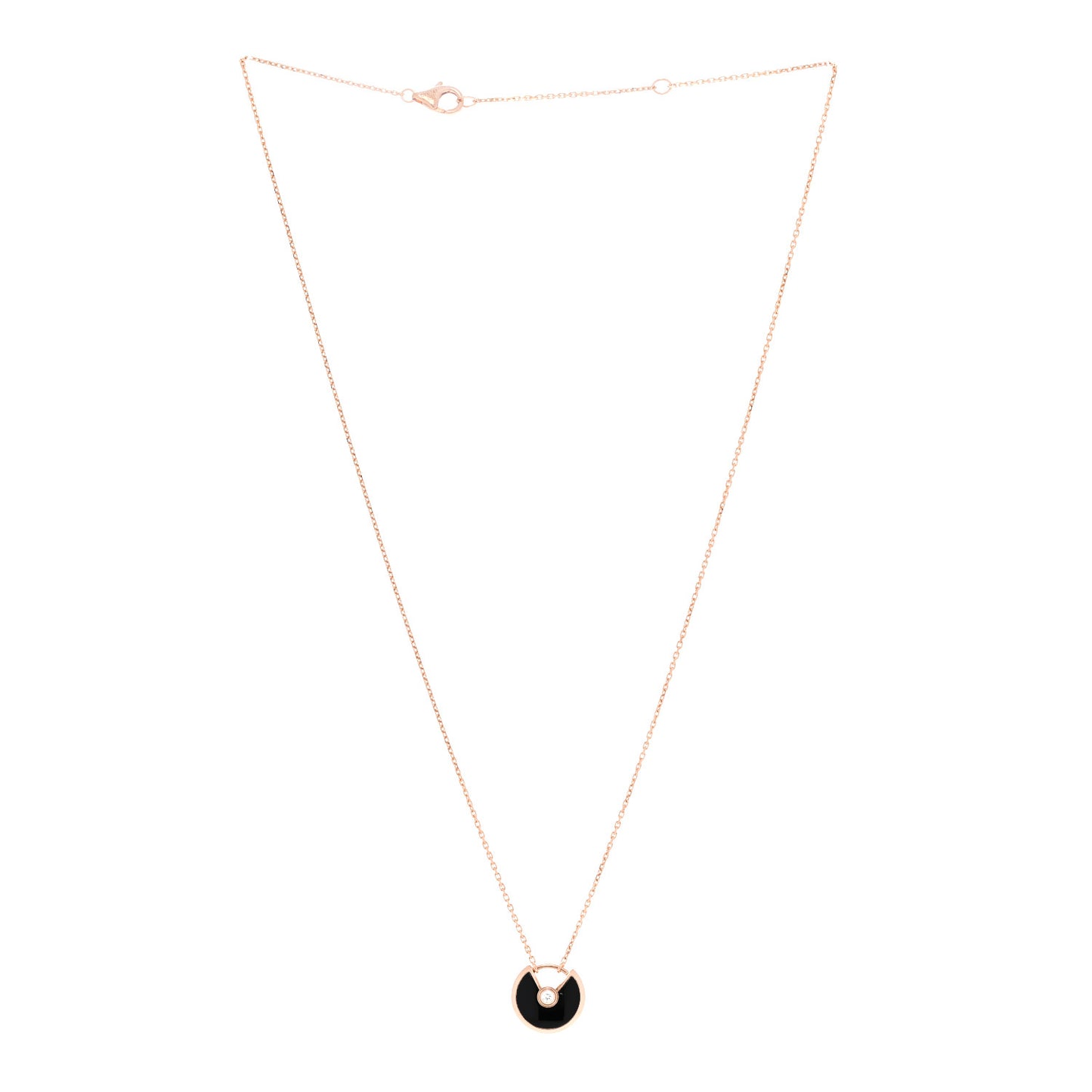 18K Pink Gold Diamond Black Onyx XS Amulette de Cartier Pendant Necklace