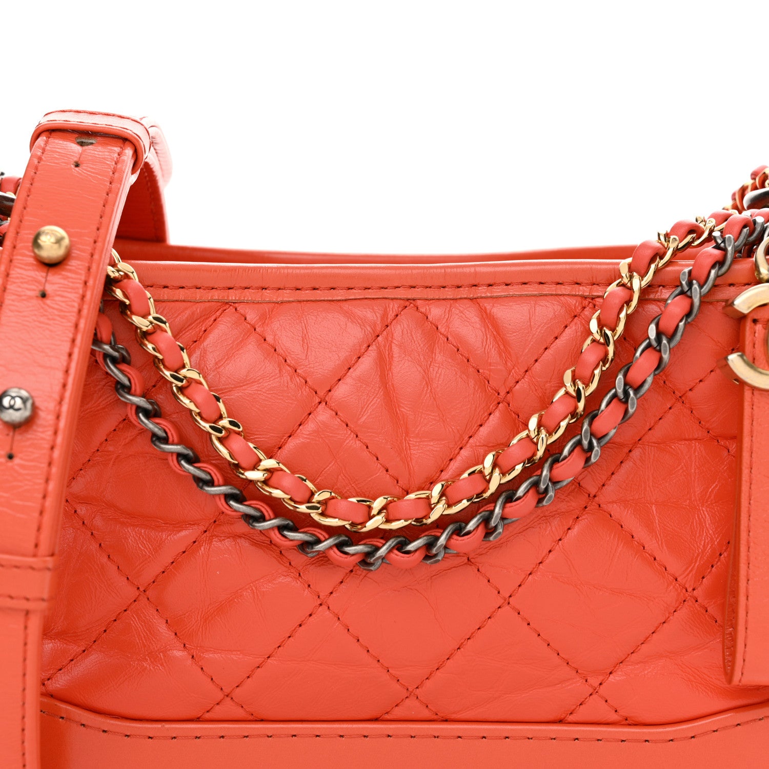 Chanel Aged Calfskin Quilted Small Gabrielle Hobo Red 8 of 11