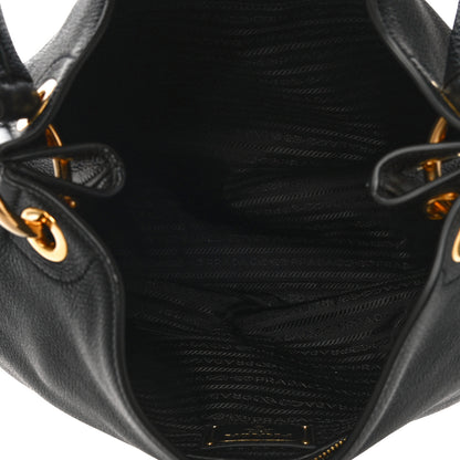 Prada Vitello Phenix Embossed Logo Hobo Black 5 of 9