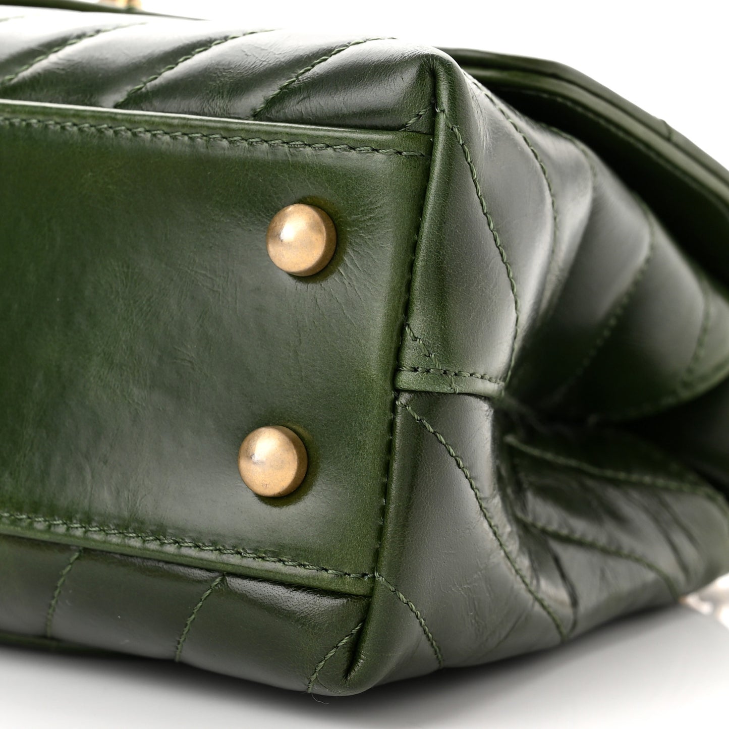 Calfskin Chevron Quilted Mini Coco Handle Flap Green