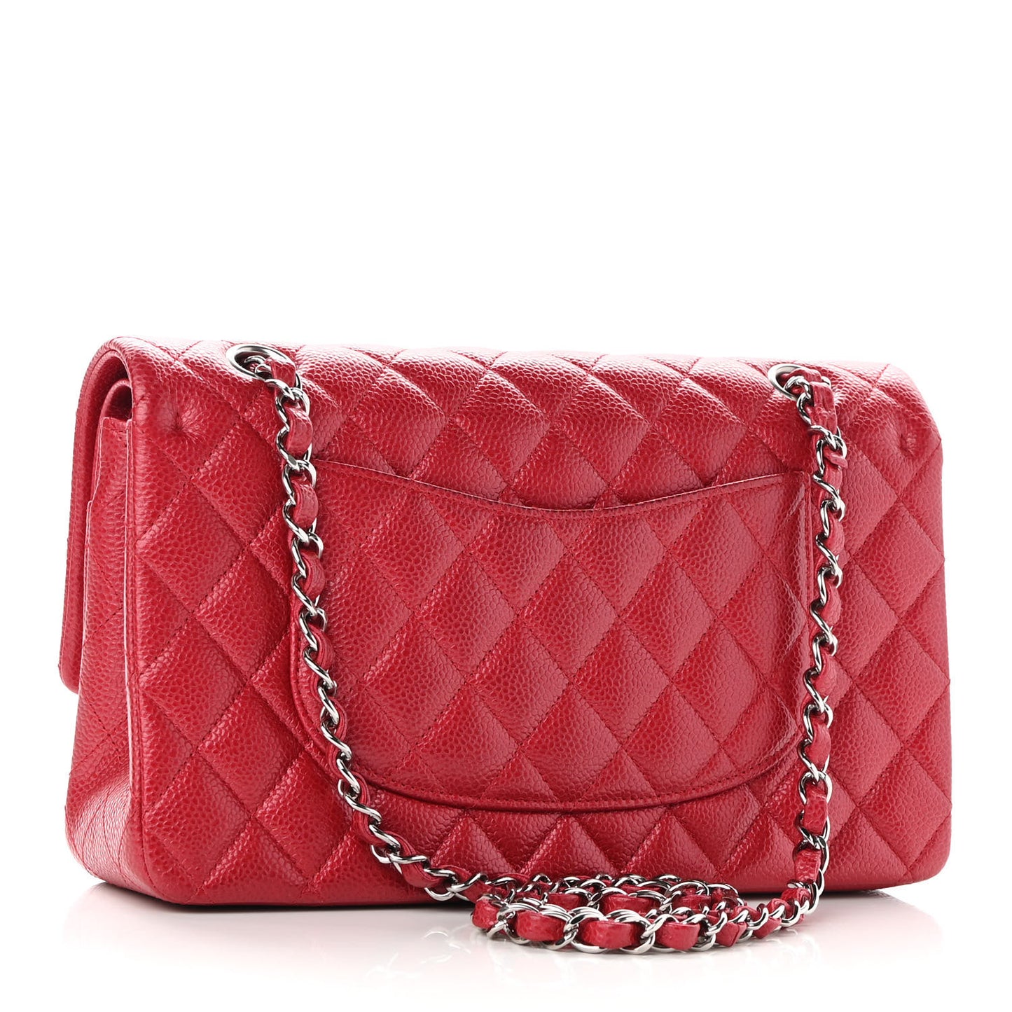 Metallic Caviar Quilted Medium Double Flap Dark Pink