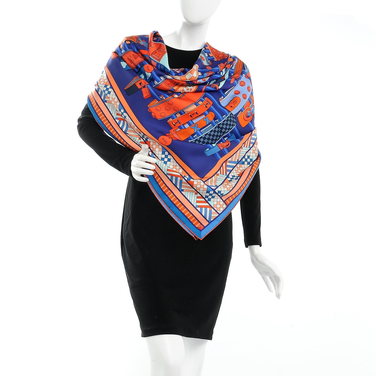 Silk Colliers de Chiens Giant Scarf 140 Indigo Orange Cobalt