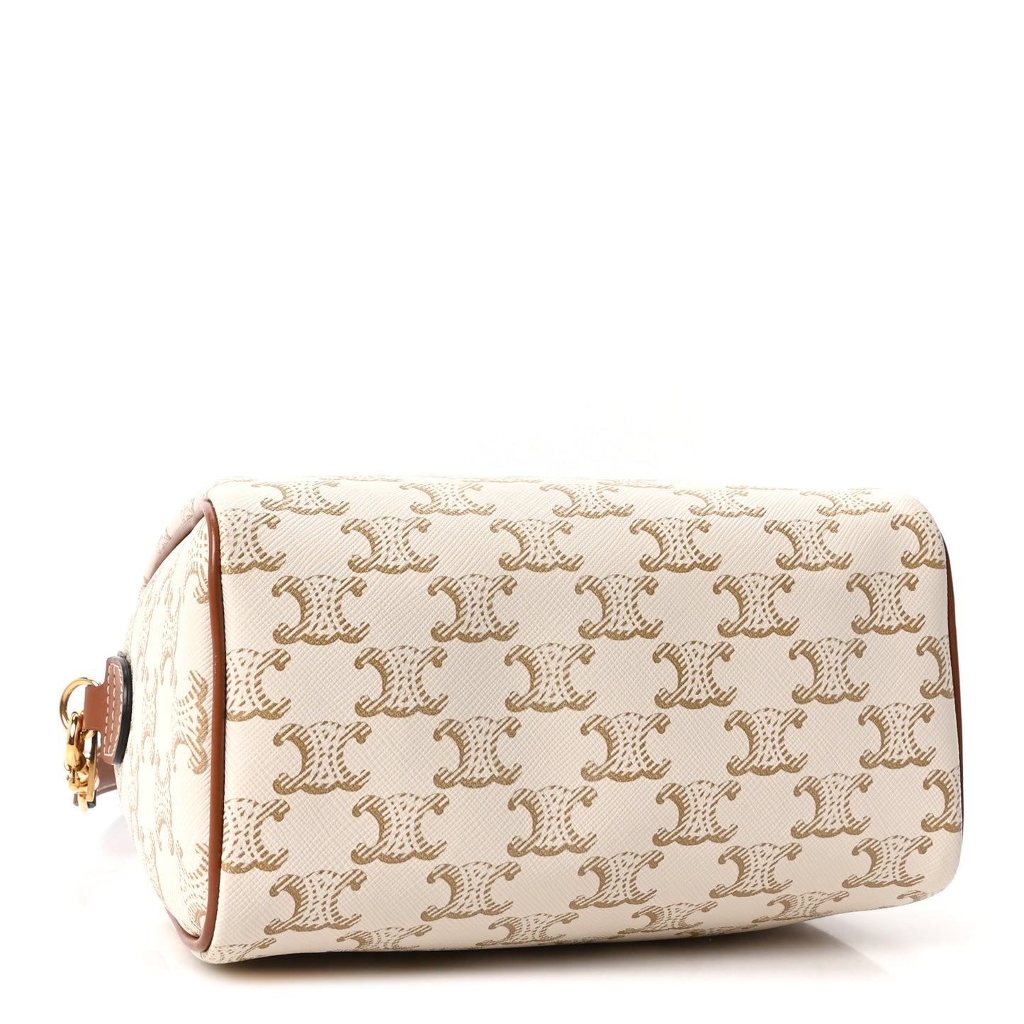 Triomphe Canvas Calfskin Small Boston Bag White