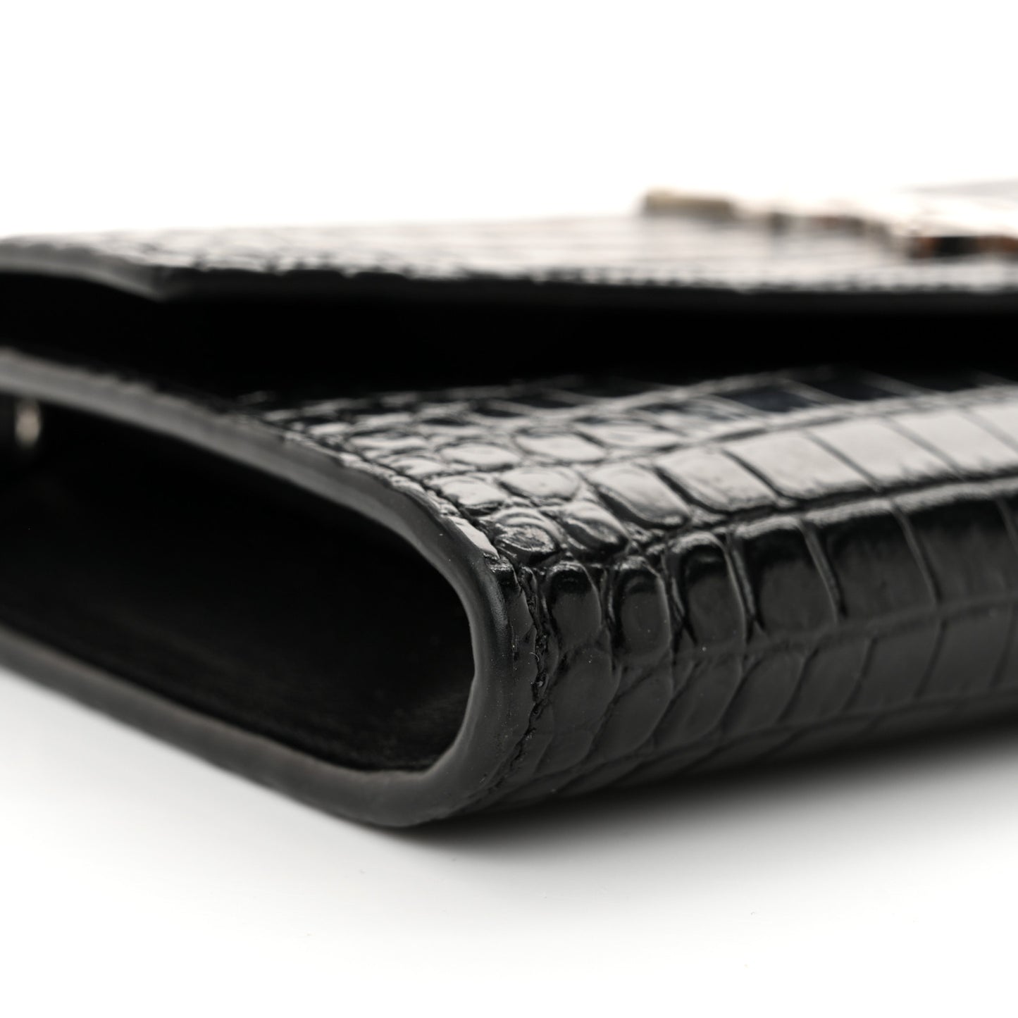 Calfskin Crocodile Embossed Monogram Uptown Chain Wallet Black