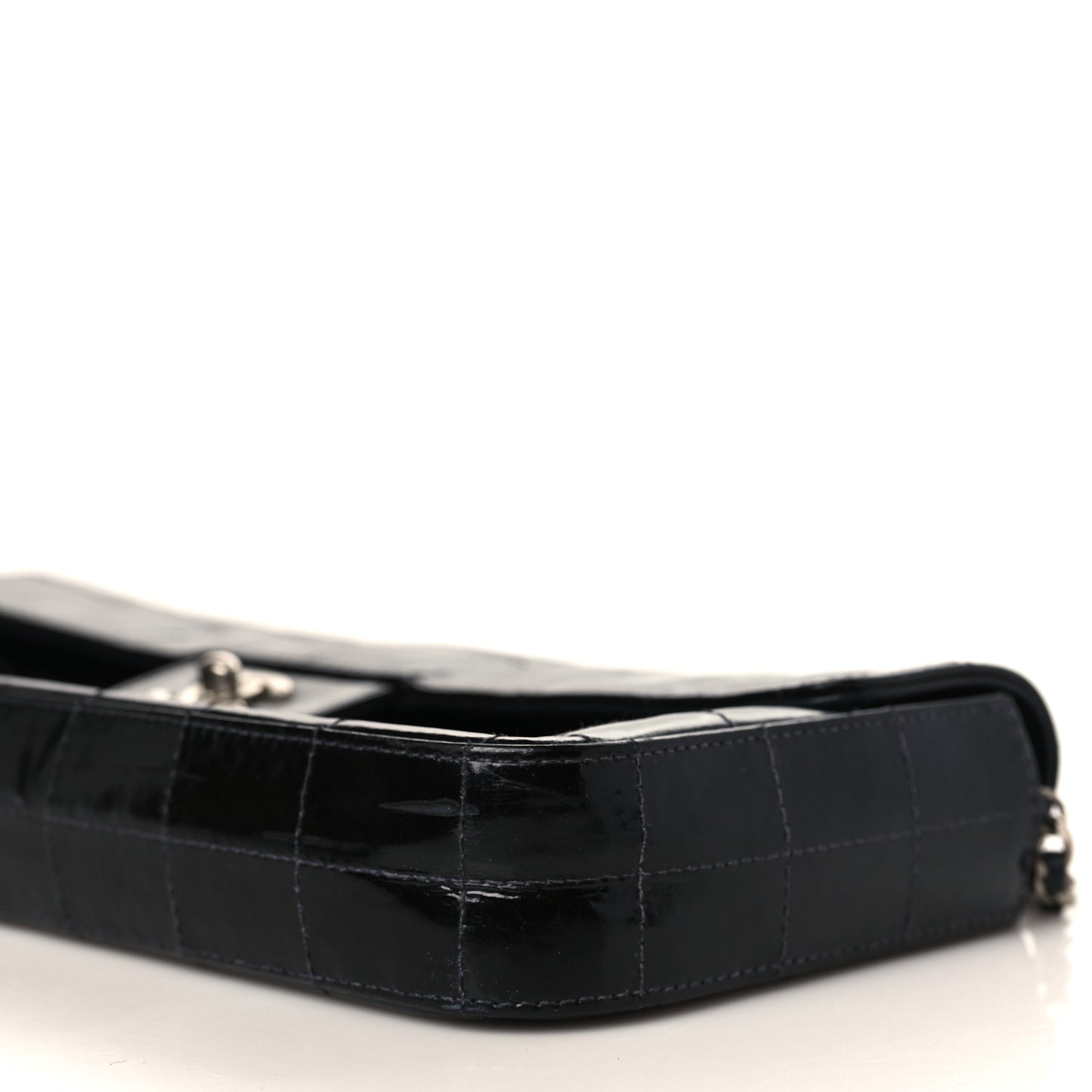 Patent Quilted East West Chocolate Bar Flap Black