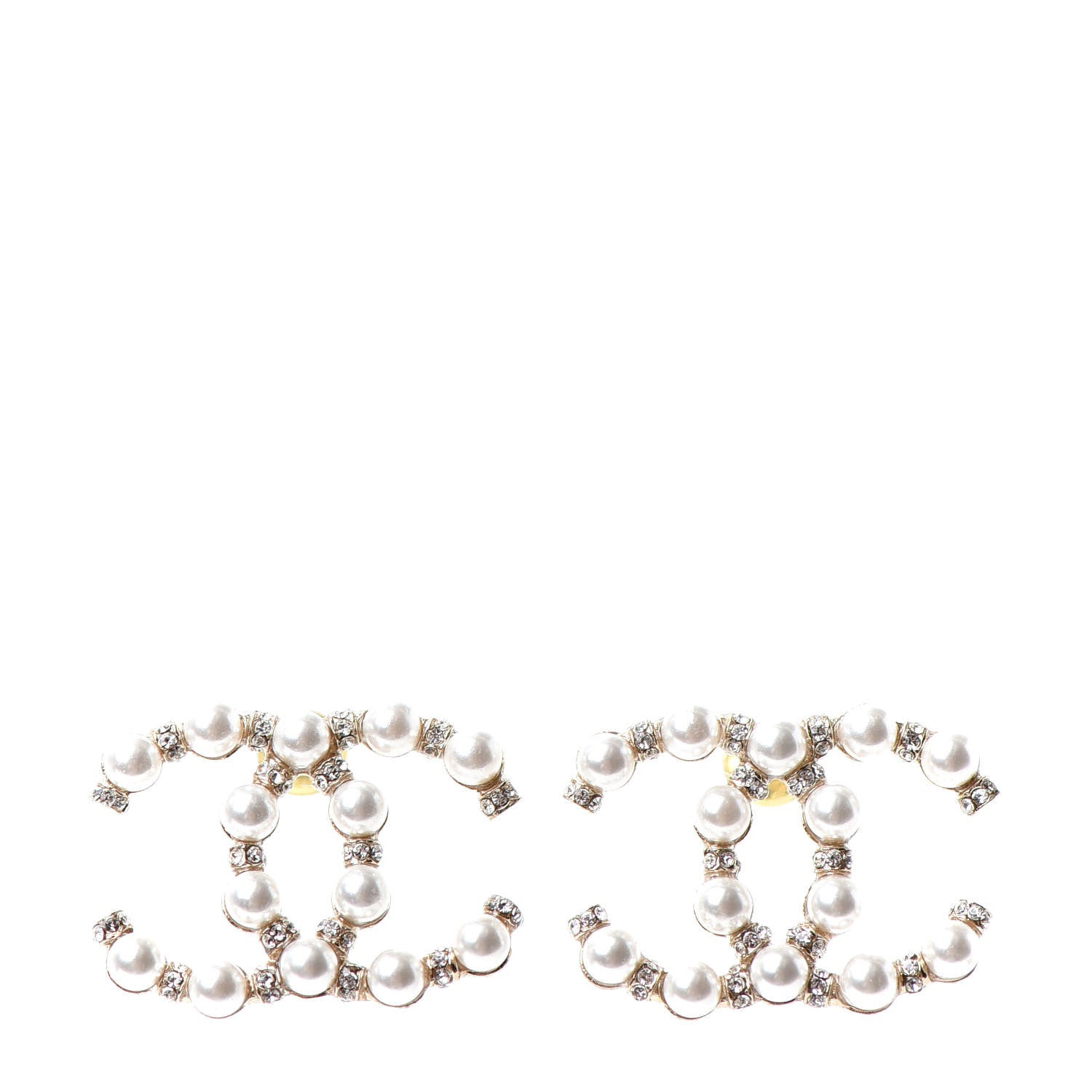 Chanel Pearl Crystal Nefertiti CC Earrings Gold 1 of 4