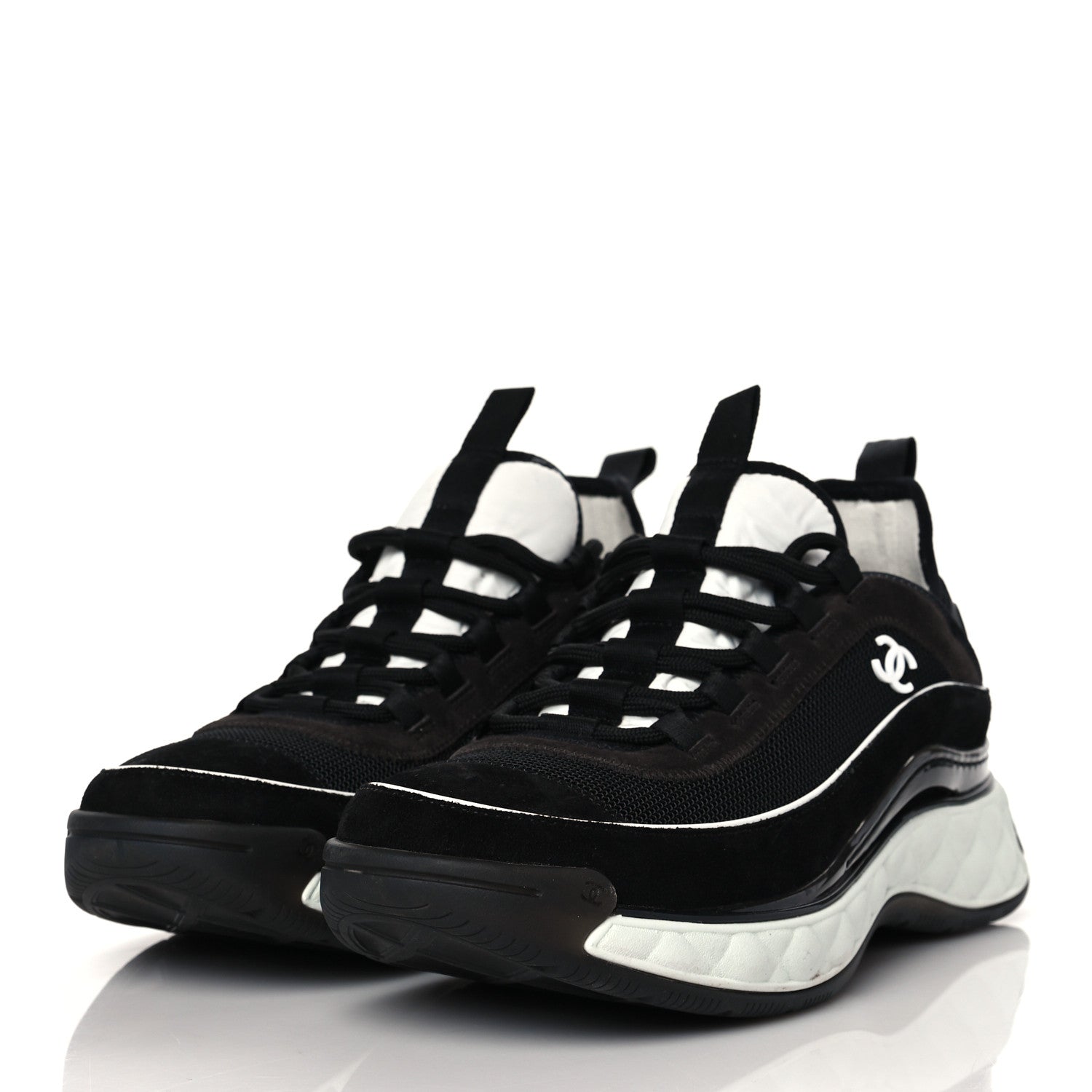 Chanel Velvet Calfskin Mixed Fibers CC Sneakers 41 Black 3 of 9
