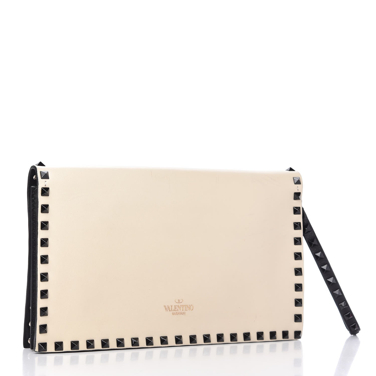 Valentino Garavani Nappa Rockstud Wristlet Clutch Black Light Ivory 3 of 9