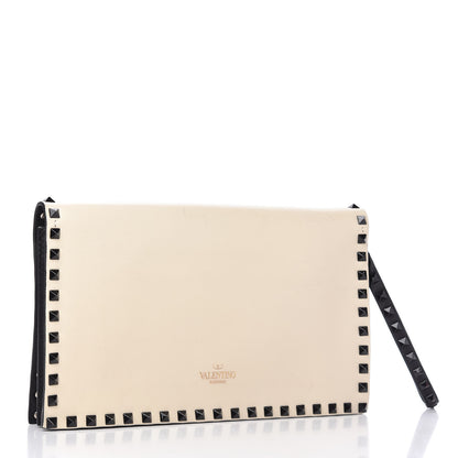 Valentino Garavani Nappa Rockstud Wristlet Clutch Black Light Ivory 3 of 9
