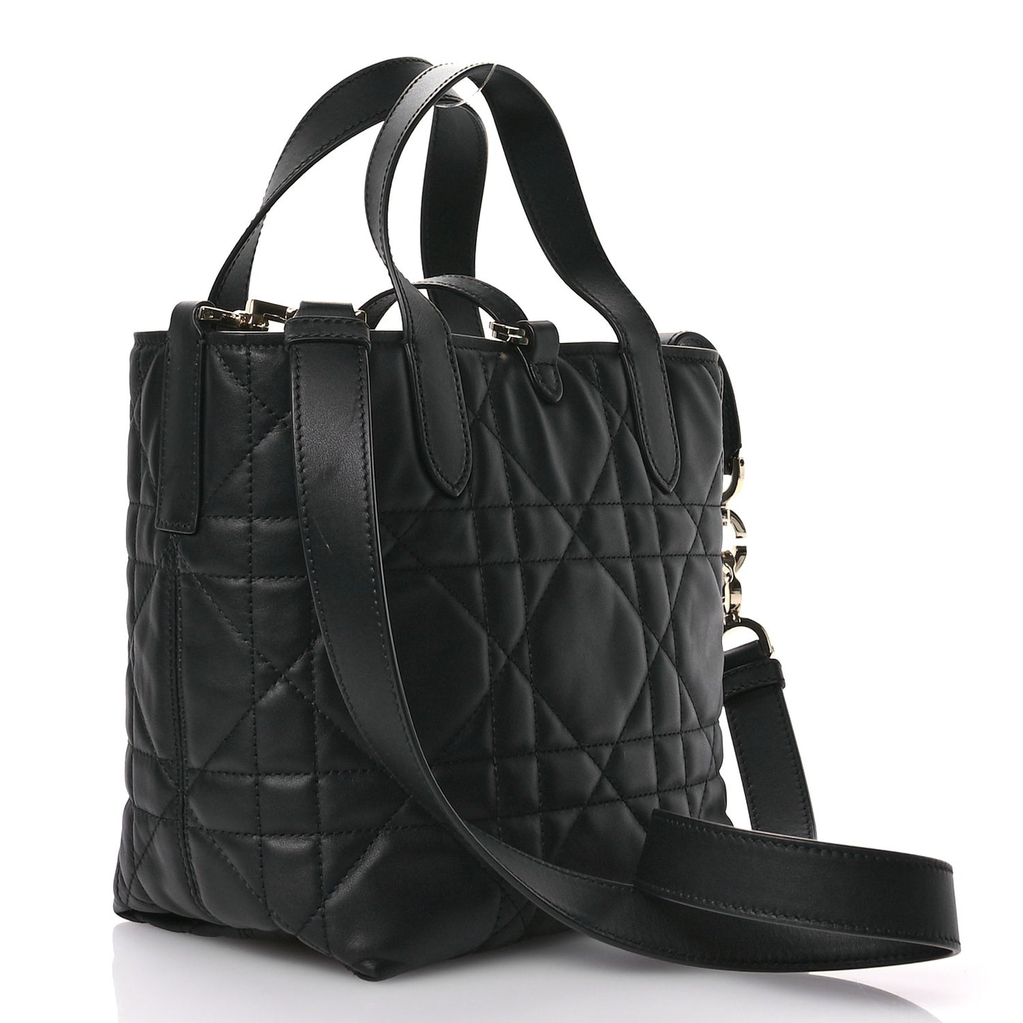 Calfskin Macrocannage Small Toujours Vertical Tote Black