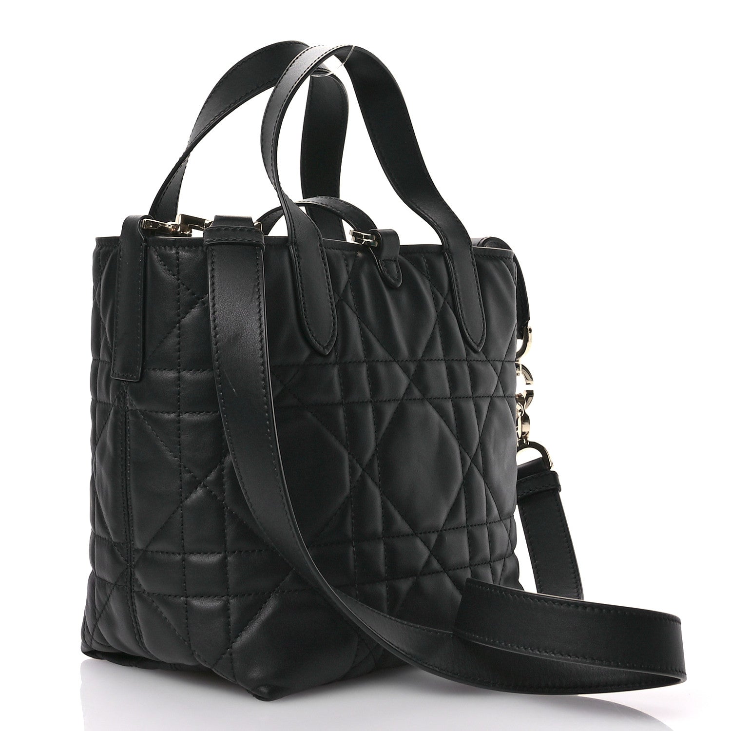 Christian Dior Calfskin Macrocannage Small Toujours Vertical Tote Black 3 of 11