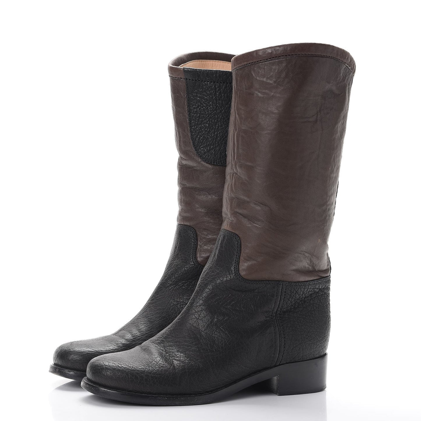 Lambskin Calfskin High Boots 36.5 Dark Brown Black