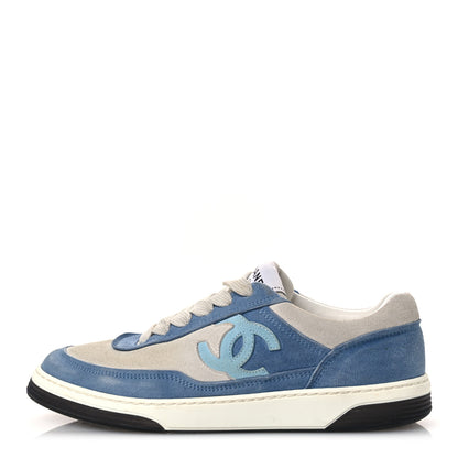 Chanel Suede Kidskin Womens CC Sneakers 37 White Blue 1 of 15