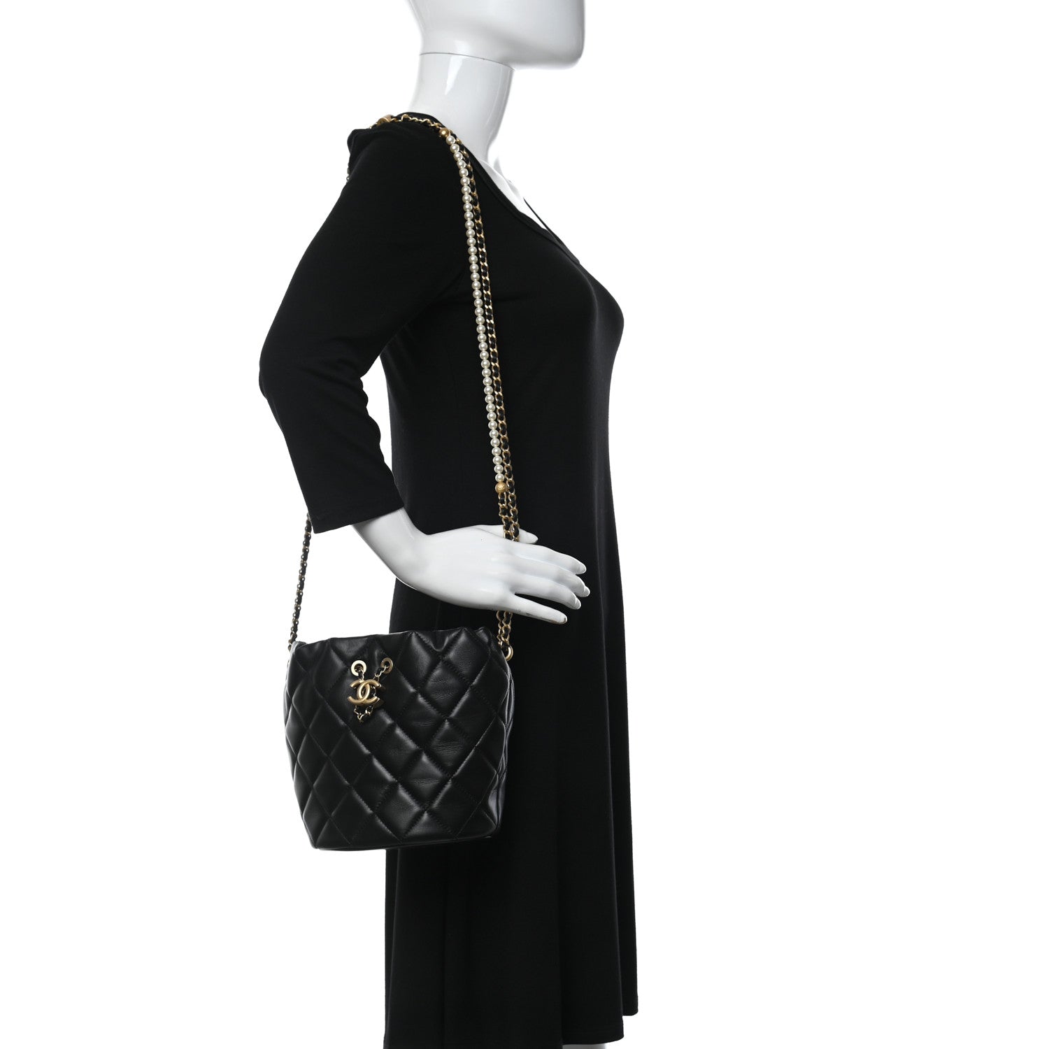 Chanel Lambskin Quilted My Perfect Chain Bucket Drawstring Bag Black 2 of 9
