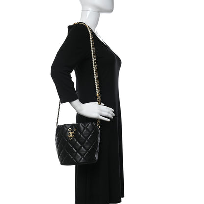 Chanel Lambskin Quilted My Perfect Chain Bucket Drawstring Bag Black 2 of 9