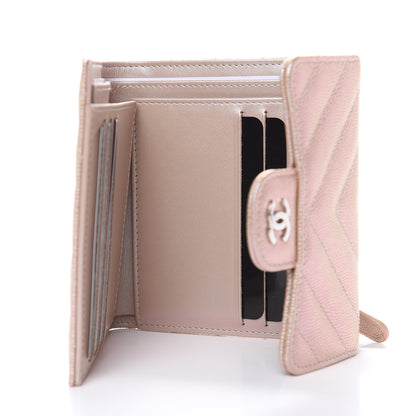 Chanel Metallic Caviar Chevron Quilted Compact Flap Wallet Light Gold 5 of 9