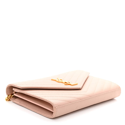 Saint Laurent Grain De Poudre Matelasse Chevron Monogram Chain Wallet Pale Blush 4 of 9