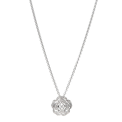 Chanel 18K White Gold Diamond Bouton de Camelia Pendant Necklace 1 of 6